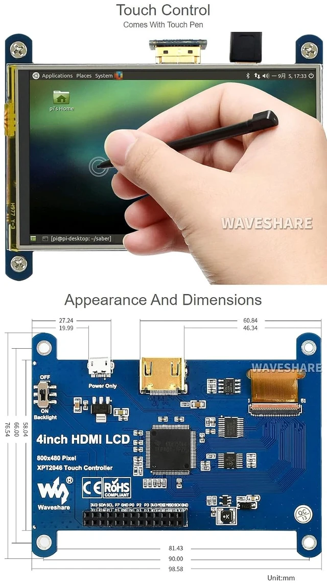 Alt view image 4 of 7 - 4inch Resistive Touch Screen LCD Compatible with Raspberry Pi 4B/3B+/3A+/2B/B+/A+/Zero/Zero W/WH/Zero 2W CM3+/4 480×800 Resolution HDMI IPS Low Power Consumption Supports Windows