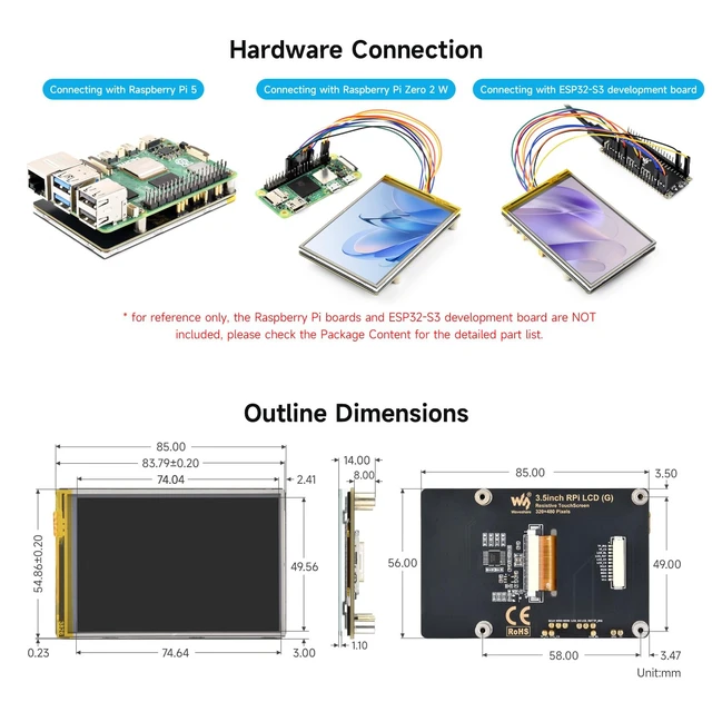 Alt view image 7 of 7 - 3.5inch Resistive Touch Display, Compatible with Raspberry Pi 5/4B/3B, Pi Pico, IPS Panel, 320×480, Immersion Gold Process, 262K Color