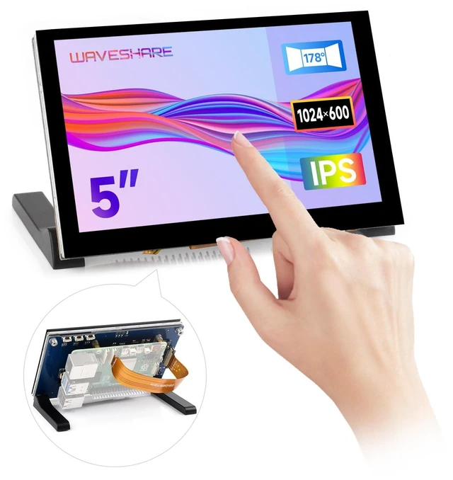 Main image of 5inch Capacitive Touch Display, compatilbe with Raspberry Pi 5/4B/3B/CM4/3, DSI Interface, IPS Panel, 1024x600 Pixels, Toughened Glass Panel, No Driver Required
