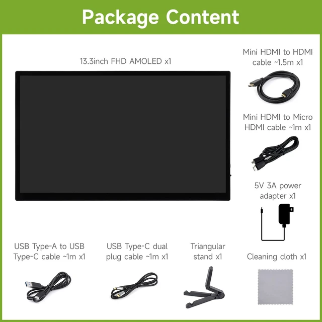 Alt view image 2 of 7 - 13.3inch FHD AMOLED Touch Display, Supports All Versions of Raspberry Pi and Jetson Series, 1920 × 1080, 100% sRGB and 100% DCI-P3 Color Gamut, Optical Bonding Toughened Glass Panel