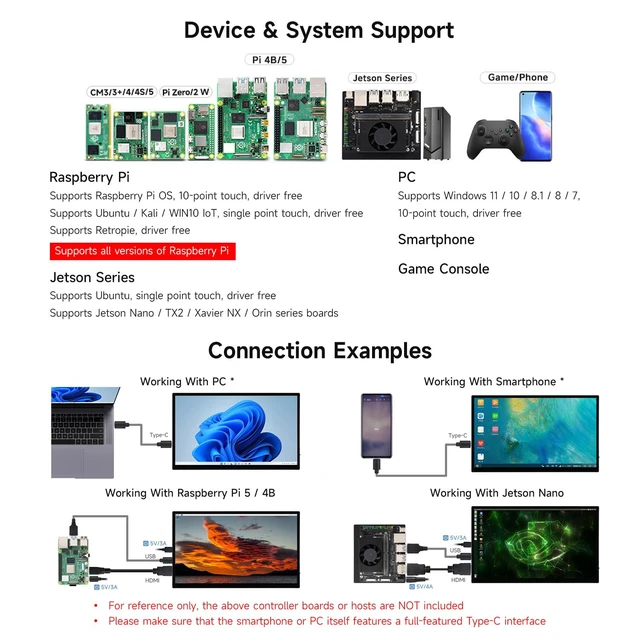 Alt view image 4 of 7 - 13.3inch FHD AMOLED Touch Display, Supports All Versions of Raspberry Pi and Jetson Series, 1920 × 1080, 100% sRGB and 100% DCI-P3 Color Gamut, Optical Bonding Toughened Glass Panel
