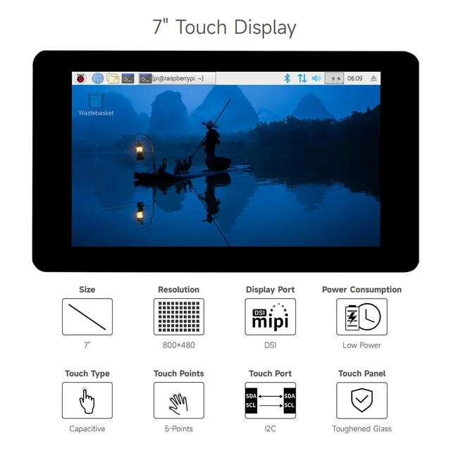 Alt view image 3 of 7 - 7inch Capacitive Touch Display, Compatible with Raspberry Pi 5/4B/3B/Zero/Zero W/Zero 2W/Pico/Pico W/Pico WH, 800×480, DSI Interface