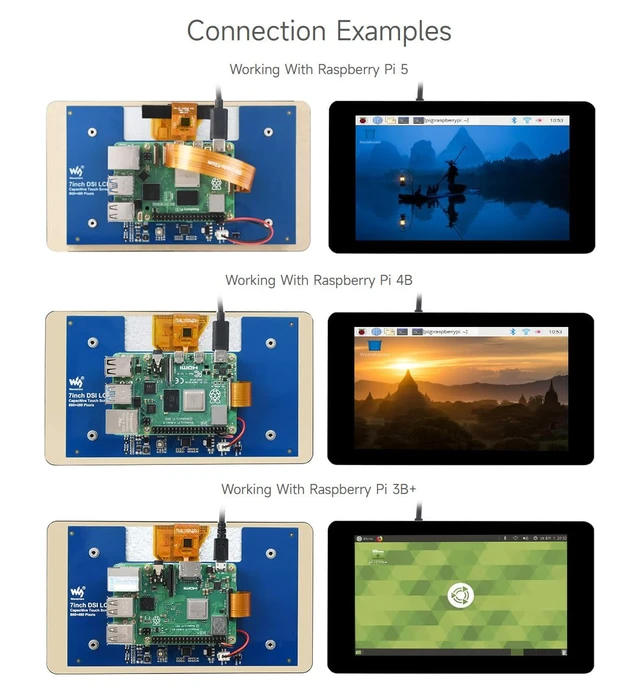 Alt view image 5 of 7 - 7inch Capacitive Touch Display, Compatible with Raspberry Pi 5/4B/3B/Zero/Zero W/Zero 2W/Pico/Pico W/Pico WH, 800×480, DSI Interface