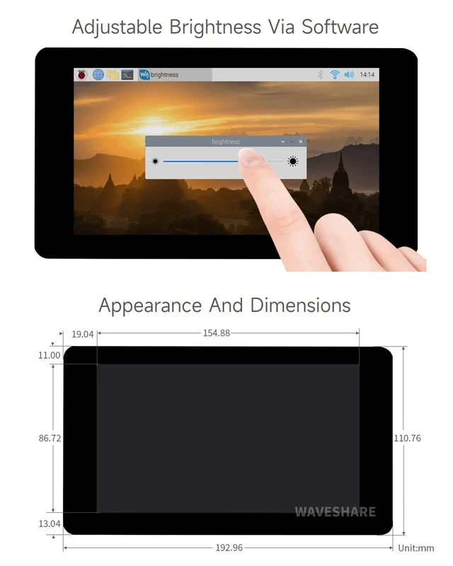Alt view image 7 of 7 - 7inch Capacitive Touch Display, Compatible with Raspberry Pi 5/4B/3B/Zero/Zero W/Zero 2W/Pico/Pico W/Pico WH, 800×480, DSI Interface