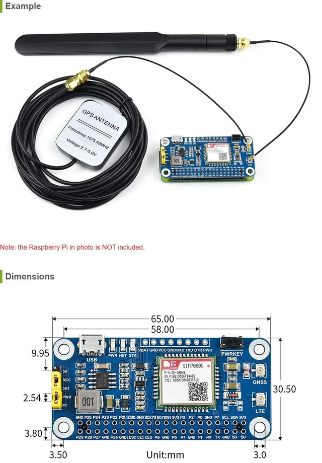 Alt view image 7 of 7 - NB-IoT/Cat-M(EMTC)/GNSS Module Based On SIM7080G Compatible with Raspberry Pi Globally Applicable