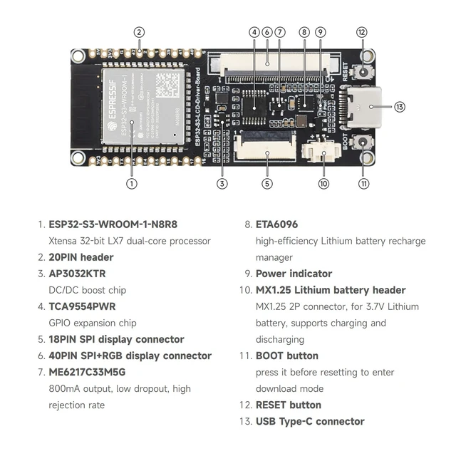 Alt view image 6 of 7 - ESP32-S3 RGB LCD Driver Board, Equipped with 32-Bit 240MHz LX7 Dual-Core Processor, 8MB PSRAM and Flash, WiFi & Bluetooth Support, Driver Board Only