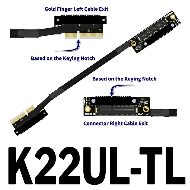 Alt view image 2 of 3 - K22U PCIe 5.0 x4 Extension Cable Dual Reverse Side-Angled, Gen5 128Gbps High-Speed for Network Card SSD USB Card (30CM,K22UL-TL)
