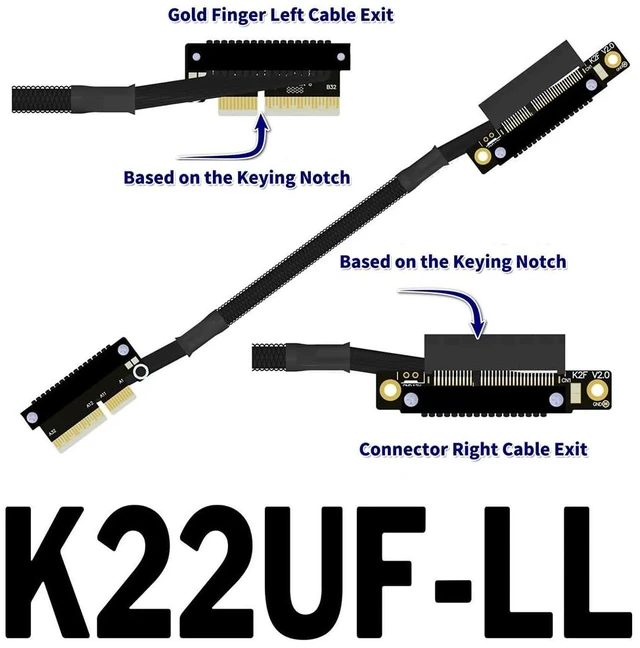 Alt view image 2 of 3 - K22U PCIe 5.0 x4 Extension Cable Dual Reverse Side-Angled, Gen5 128Gbps High-Speed for Network Card SSD USB Card (30CM,K22UF-LL)
