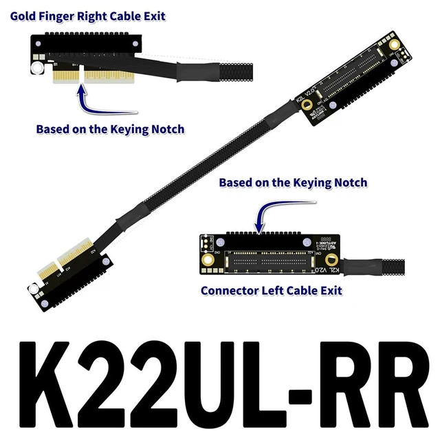 Alt view image 2 of 3 - K22U PCIe 5.0 x4 Extension Cable Dual Reverse Side-Angled, Gen5 128Gbps High-Speed for Network Card SSD USB Card (30CM,K22UL-RR)