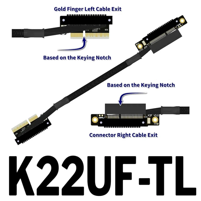 Alt view image 2 of 3 - K22U PCIe 5.0 x4 Extension Cable Dual Reverse Side-Angled, Gen5 128Gbps High-Speed for Network Card SSD USB Card (30CM,K22UF-TL)