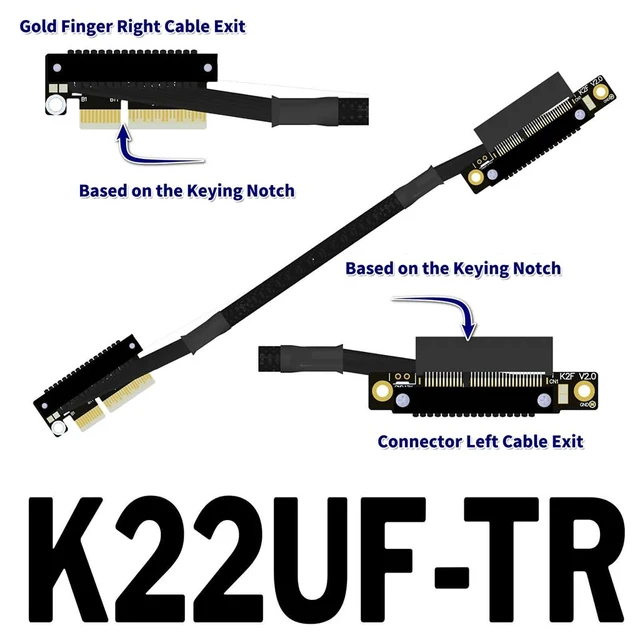 Alt view image 2 of 3 - K22U PCIe 5.0 x4 Extension Cable Dual Reverse Side-Angled, Gen5 128Gbps High-Speed for Network Card SSD USB Card (30CM,K22UF-TR)