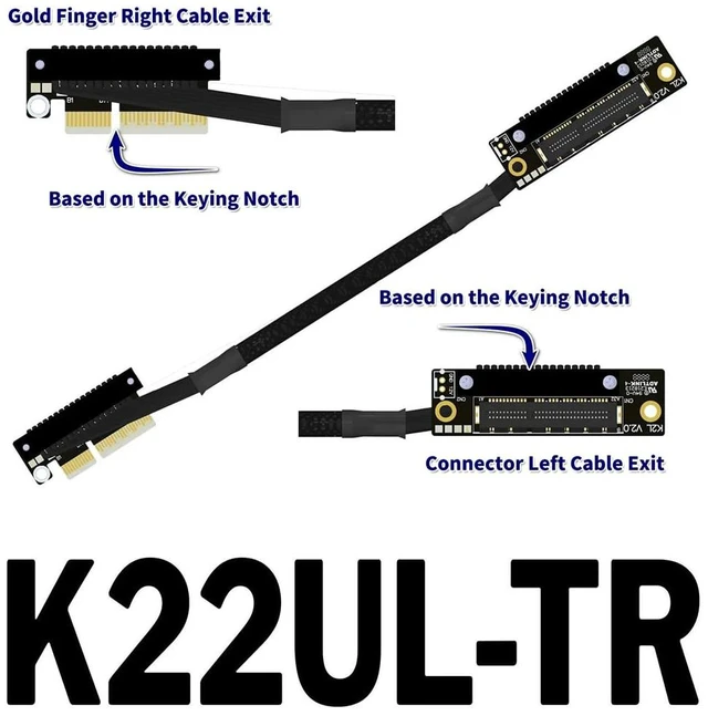 Alt view image 2 of 3 - K22U PCIe 5.0 x4 Extension Cable Dual Reverse Side-Angled, Gen5 128Gbps High-Speed for Network Card SSD USB Card (30CM,K22UL-TR)