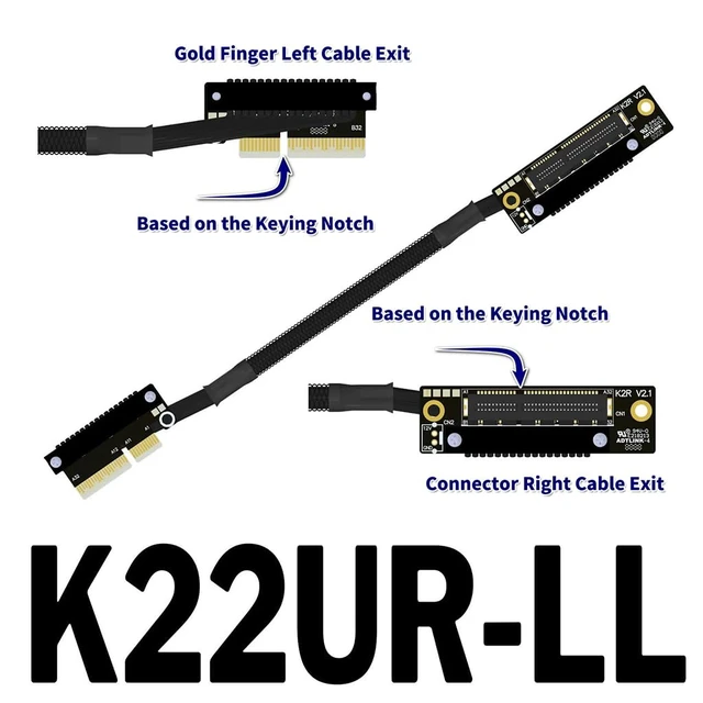 Alt view image 2 of 3 - K22U PCIe 5.0 x4 Extension Cable Dual Reverse Side-Angled, Gen5 128Gbps High-Speed for Network Card SSD USB Card (30CM,K22UR-LL)