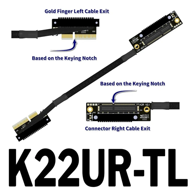 Alt view image 2 of 3 - K22U PCIe 5.0 x4 Extension Cable Dual Reverse Side-Angled, Gen5 128Gbps High-Speed for Network Card SSD USB Card (30CM,K22UR-TL)