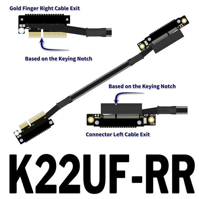 Alt view image 2 of 3 - K22U PCIe 5.0 x4 Extension Cable Dual Reverse Side-Angled, Gen5 128Gbps High-Speed for Network Card SSD USB Card (30CM,K22UF-RR)