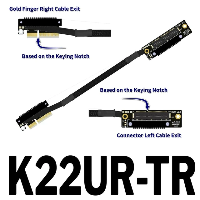 Alt view image 2 of 3 - K22U PCIe 5.0 x4 Extension Cable Dual Reverse Side-Angled, Gen5 128Gbps High-Speed for Network Card SSD USB Card (30CM,K22UR-TR)