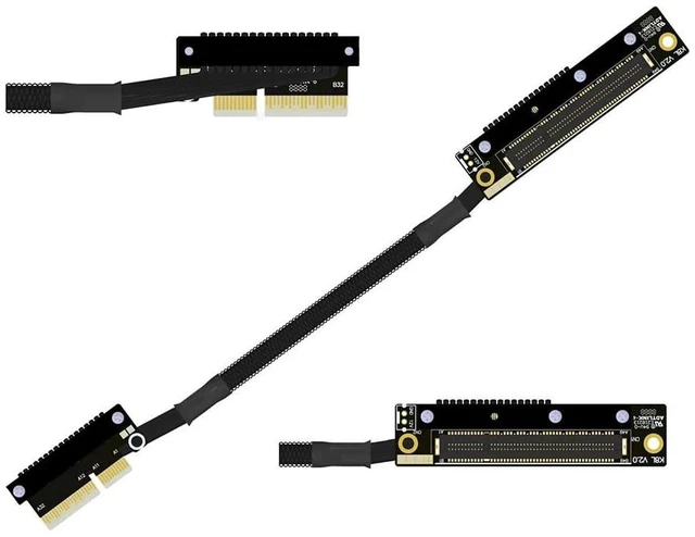 Main image of K28 Dual Reverse PCIe 5.0 x4 to x8 High-Speed Riser Cable, Gen5 128Gbps Side-Angled Black for Network Card SSD Capture Card (30CM,K28UL-LL)