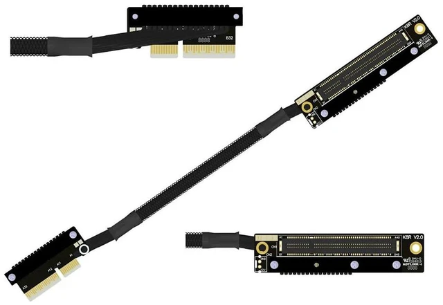 Main image of K28 Dual Reverse PCIe 5.0 x4 to x8 High-Speed Riser Cable, Gen5 128Gbps Side-Angled Black for Network Card SSD Capture Card (30CM,K28UR-LL)
