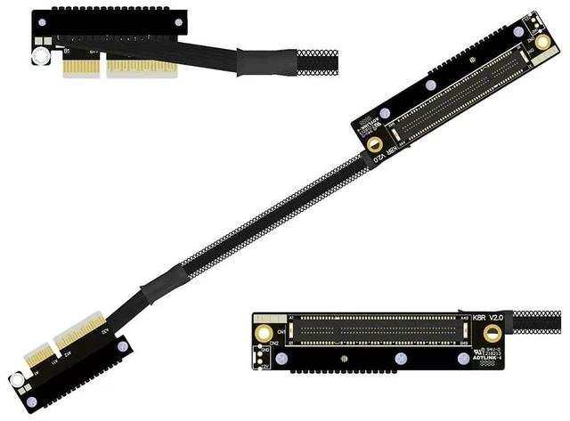 Main image of K28 Dual Reverse PCIe 5.0 x4 to x8 High-Speed Riser Cable, Gen5 128Gbps Side-Angled Black for Network Card SSD Capture Card (30CM,K28UR-RR)