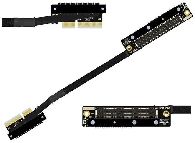 Main image of K28 Dual Reverse PCIe 5.0 x4 to x8 High-Speed Riser Cable, Gen5 128Gbps Side-Angled Black for Network Card SSD Capture Card (30CM,K28UR-TL)
