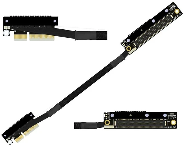 Main image of K28 Dual Reverse PCIe 5.0 x4 to x8 High-Speed Riser Cable, Gen5 128Gbps Side-Angled Black for Network Card SSD Capture Card (30CM,K28UL-TR)
