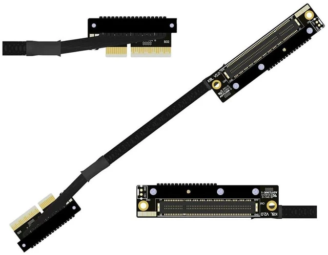 Main image of K28 Dual Reverse PCIe 5.0 x4 to x8 High-Speed Riser Cable, Gen5 128Gbps Side-Angled Black for Network Card SSD Capture Card (30CM,K28UL-TL)