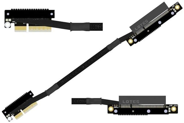 Main image of K28 Dual Reverse PCIe 5.0 x4 to x8 High-Speed Riser Cable, Gen5 128Gbps Side-Angled Black for Network Card SSD Capture Card (30CM,K28UF-TR)