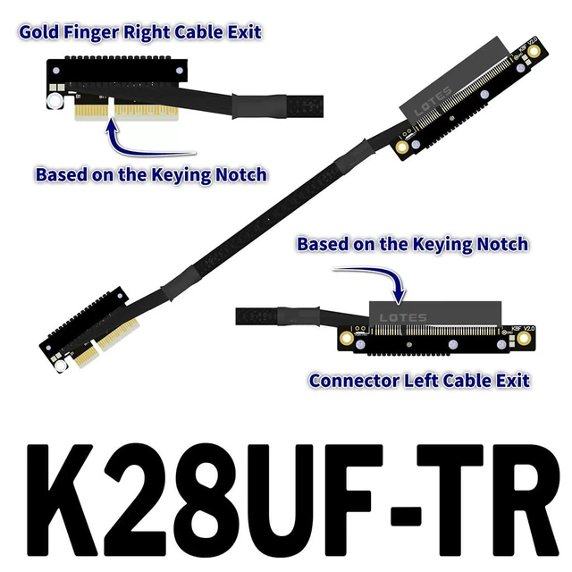 Alt view image 2 of 2 - K28 Dual Reverse PCIe 5.0 x4 to x8 High-Speed Riser Cable, Gen5 128Gbps Side-Angled Black for Network Card SSD Capture Card (30CM,K28UF-TR)