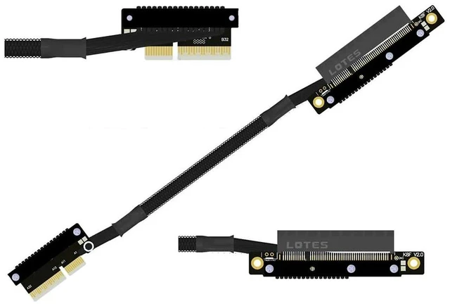 Main image of K28 Dual Reverse PCIe 5.0 x4 to x8 High-Speed Riser Cable, Gen5 128Gbps Side-Angled Black for Network Card SSD Capture Card (30CM,K28UF-LL)