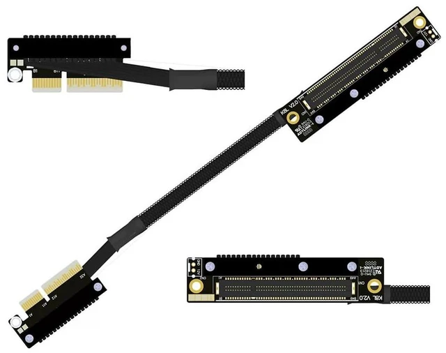 Main image of K28 Dual Reverse PCIe 5.0 x4 to x8 High-Speed Riser Cable, Gen5 128Gbps Side-Angled Black for Network Card SSD Capture Card (30CM,K28UL-RR)
