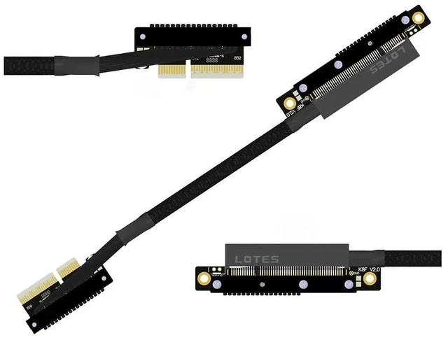 Main image of K28 Dual Reverse PCIe 5.0 x4 to x8 High-Speed Riser Cable, Gen5 128Gbps Side-Angled Black for Network Card SSD Capture Card (30CM,K28UF-TL)