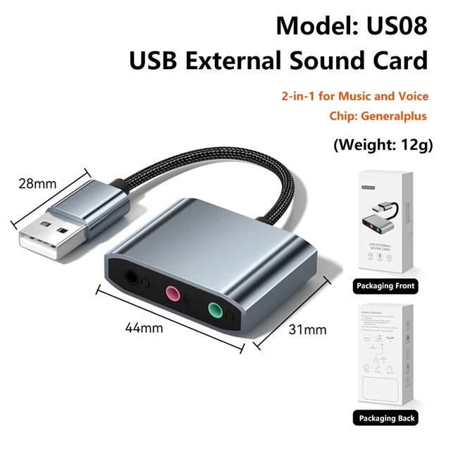 Alt view image 3 of 7 - External USB Sound Card with 3 Ports Driver-Free Plug and Play for 3.5mm Headphones Headset Microphone