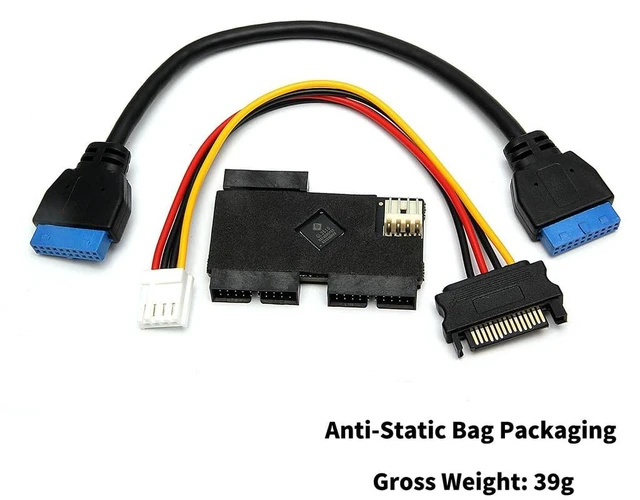 Alt view image 3 of 7 - Motherboard USB 3.0 19-Pin 1 to 2 Hub, 5Gbps High-Speed, SATA 15-Pin Auxiliary Power, Driver-Free Plug and Play, Dual 19-Pin Female for Front Panel