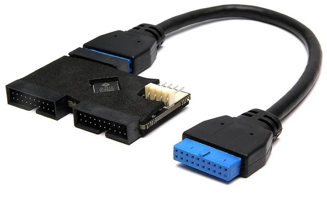 Alt view image 7 of 7 - Motherboard USB 3.0 19-Pin 1 to 2 Hub, 5Gbps High-Speed, SATA 15-Pin Auxiliary Power, Driver-Free Plug and Play, Dual 19-Pin Female for Front Panel