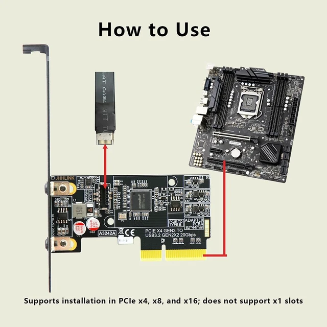 Alt view image 5 of 7 - PCIe 3.0 x4 to Type-E Adapter Card 20Gbps A3242A for Front Panel USB C Enclosure