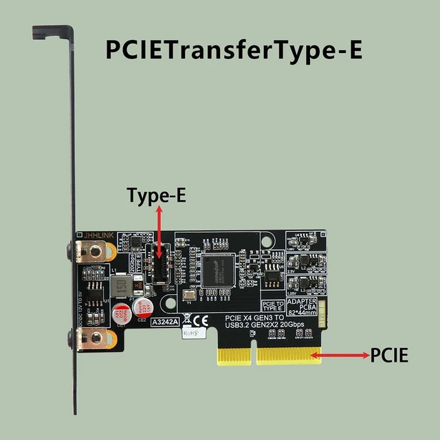 Alt view image 7 of 7 - PCIe 3.0 x4 to Type-E Adapter Card 20Gbps A3242A for Front Panel USB C Enclosure