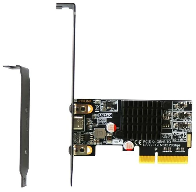 Main image of PCIe3.0 x4 to USB C Adapter Card USB 3.2 Gen 2x2 20Gbps Expansion with Full + Low Profile Brackets for PC Motherboard