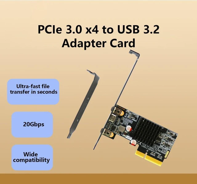 Alt view image 3 of 7 - PCIe3.0 x4 to USB C Adapter Card USB 3.2 Gen 2x2 20Gbps Expansion with Full + Low Profile Brackets for PC Motherboard