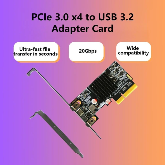 Alt view image 4 of 7 - PCIe3.0 x4 to USB C Adapter Card USB 3.2 Gen 2x2 20Gbps Expansion with Full + Low Profile Brackets for PC Motherboard