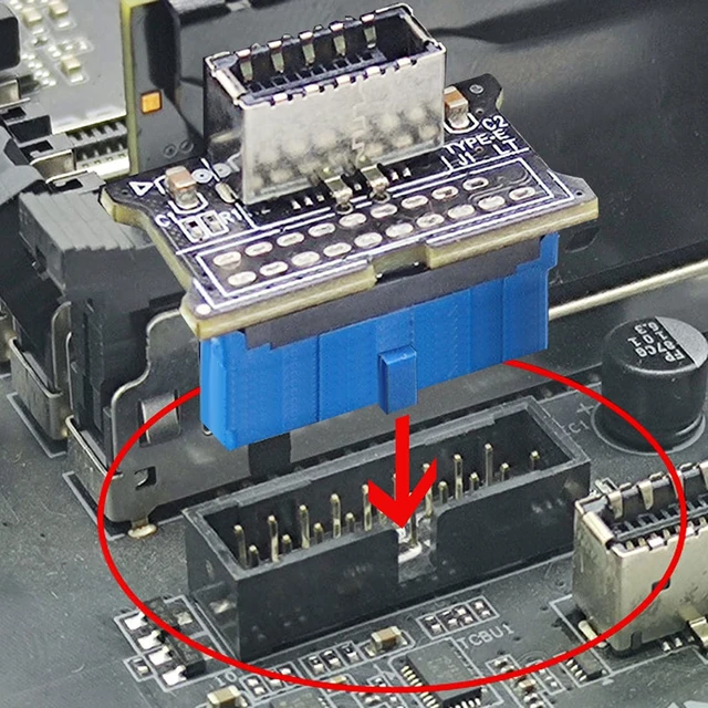 Alt view image 3 of 5 - USB 3.0 Front 19PIN to USB 3.1 Gen 2 Type-C Front Panel Header Type-E 20 to 19 Pin Adapter for Computer Mainboard
