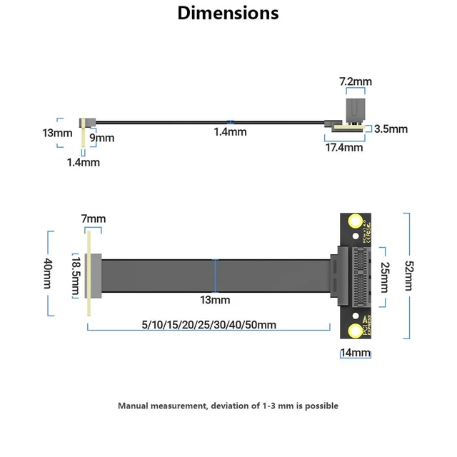 Alt view image 7 of 7 - PCIe x1 Extension Cable 8Gbps/16Gbps Gold-Plated Shielded Riser Compatible with DMA Connection (Dual 90°,PCIE3.0 5CM)