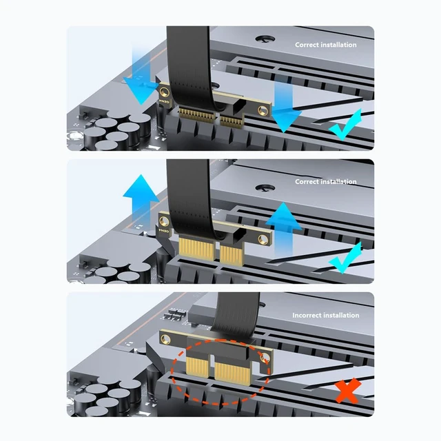 Alt view image 5 of 7 - PCIe x1 Extension Cable 8Gbps/16Gbps Gold-Plated Shielded Riser Compatible with DMA Connection (Dual 90°,PCIE3.0 5CM)