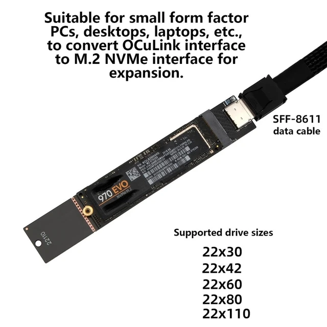 Alt view image 7 of 7 - PCIe 4.0 x4 OCuLink SFF-8612 to M.2 M-Key Adapter Compatible with M.2 NVMe 2230 2242 2260 2280 22110 SSD
