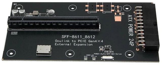 Alt view image 4 of 7 - OCuLink SFF-8611 to PCIe 4.0 x16 External GPU Adapter Card, 24PIN ATX Power, Sync & Manual Control Support PCIe x1 x4 x8 x16