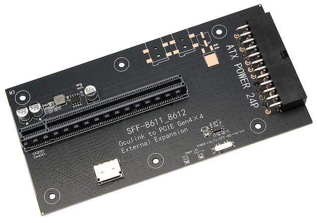 Alt view image 5 of 7 - OCuLink SFF-8611 to PCIe 4.0 x16 External GPU Adapter Card, 24PIN ATX Power, Sync & Manual Control Support PCIe x1 x4 x8 x16