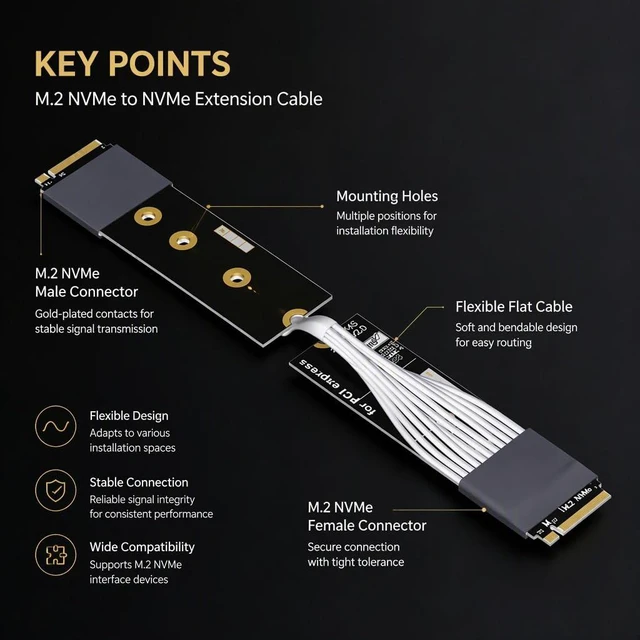 Alt view image 4 of 7 - M.2 MKey PCIe 5.0 x4 Male to Male Signal Cable 128G/bps High-Temperature for Industrial Server, -40°C to 105°C (15CM,K44SS-HR Switch)