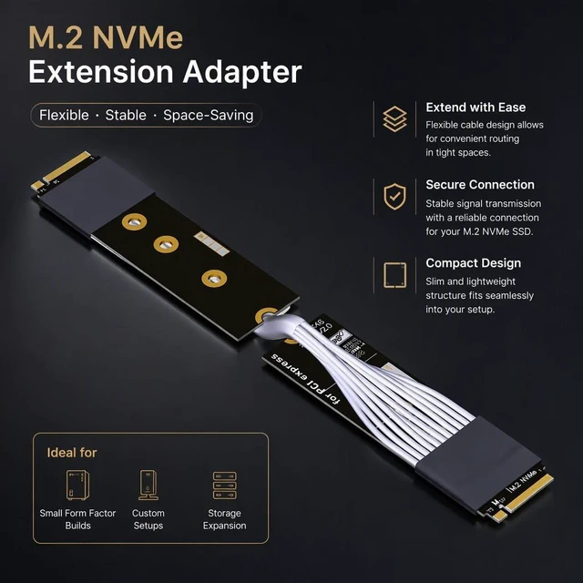 Alt view image 6 of 7 - M.2 MKey PCIe 5.0 x4 Male to Male Signal Cable 128G/bps High-Temperature for Industrial Server, -40°C to 105°C (15CM,K44SS-HR Switch)
