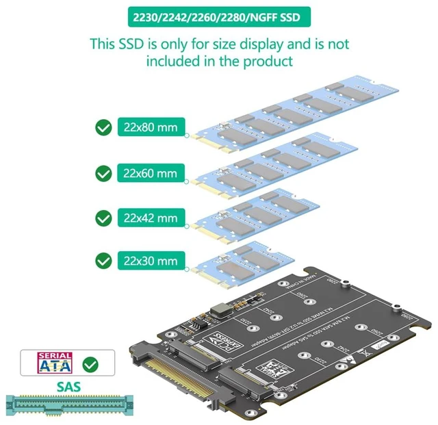 Alt view image 4 of 7 - NVMe-Compatible M-Key + NGFF B-Key SSD to U.2 SFF-8639 Converter Card Supports 2230 2242 2260 2280 M.2 SSD for Server NAS