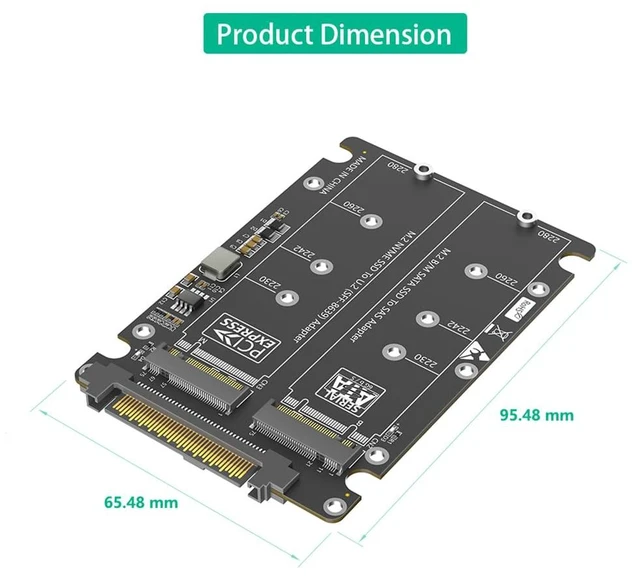 Alt view image 5 of 7 - NVMe-Compatible M-Key + NGFF B-Key SSD to U.2 SFF-8639 Converter Card Supports 2230 2242 2260 2280 M.2 SSD for Server NAS
