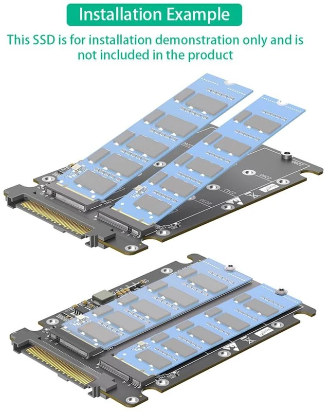 Alt view image 6 of 7 - NVMe-Compatible M-Key + NGFF B-Key SSD to U.2 SFF-8639 Converter Card Supports 2230 2242 2260 2280 M.2 SSD for Server NAS